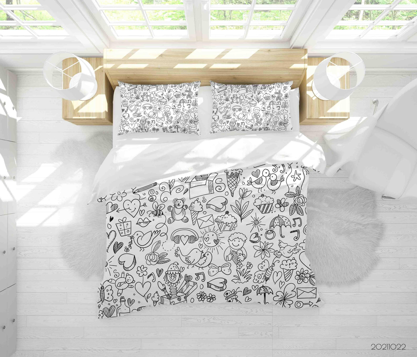 3D Cartoon Pattern Graffiti Quilt Cover Set Bedding Set Duvet Cover Pillowcases 60