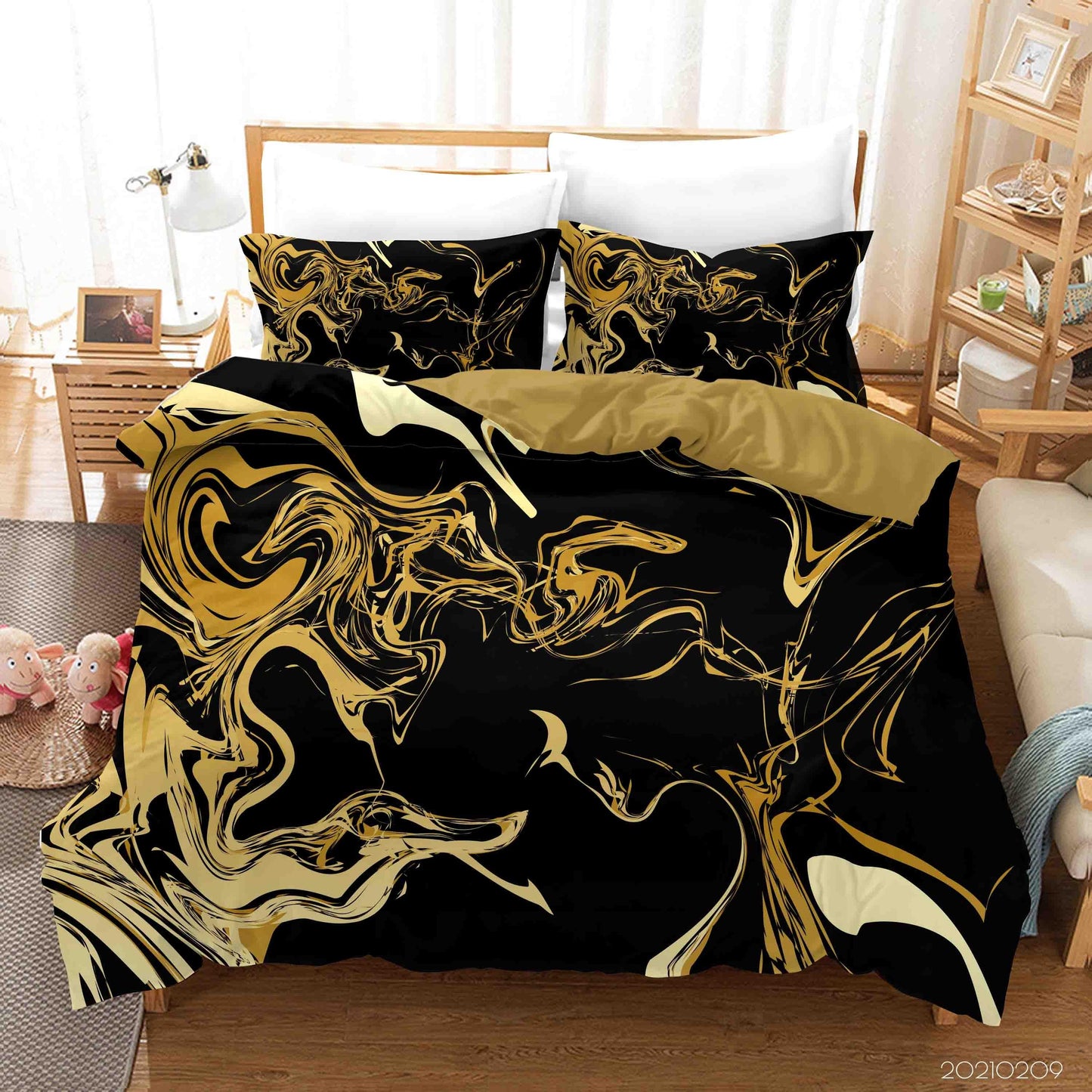 3D Black Gold Marble Quilt Cover Set Bedding Set Duvet Cover Pillowcases 263
