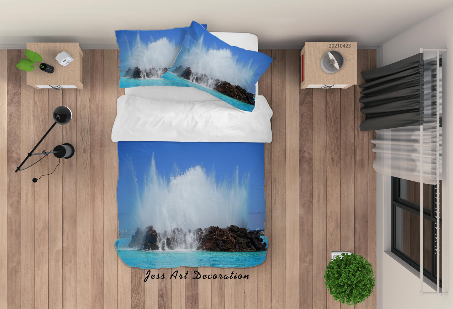 3D Blue Sea Wave Rock Quilt Cover Set Bedding Set Duvet Cover Pillowcases 112