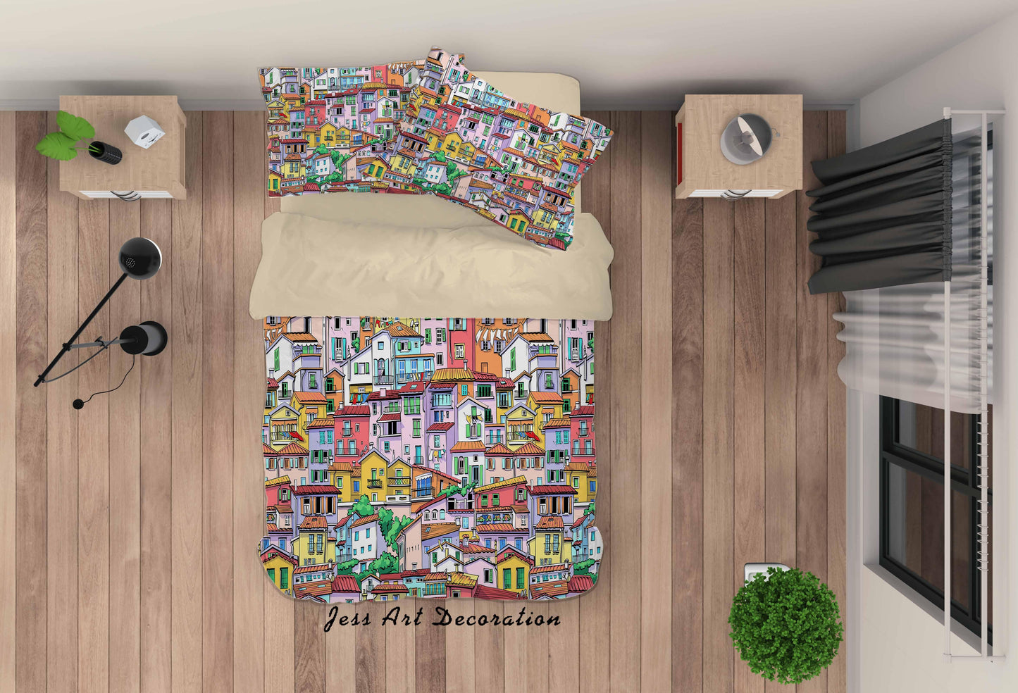 3D Cartoon House Building Quilt Cover Set Bedding Set Duvet Cover Pillowcases SF3