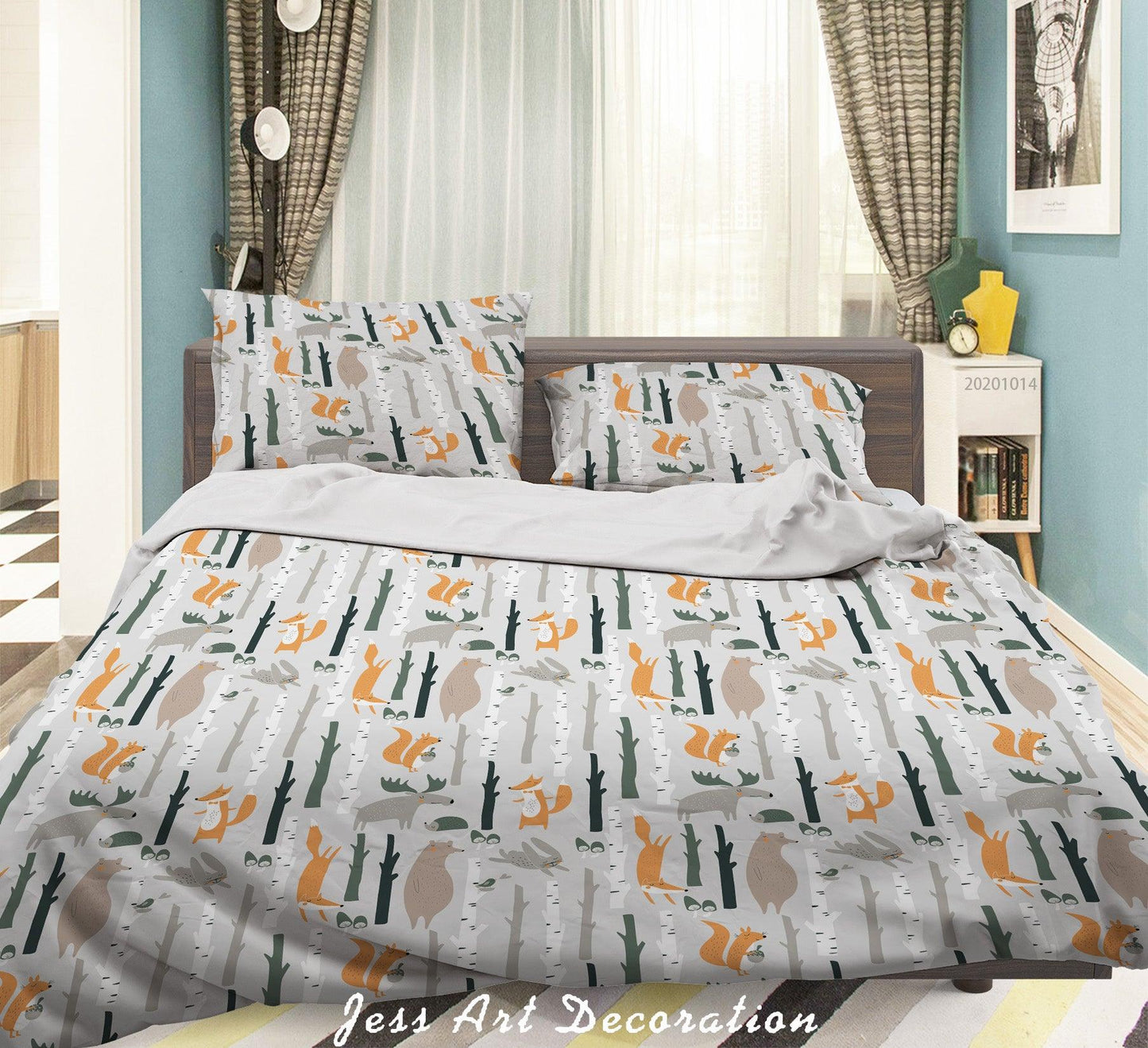 3D Cartoon Fox Rabbit Tree Pattern Quilt Cover Set Bedding Set Duvet Cover Pillowcases WJ 9692
