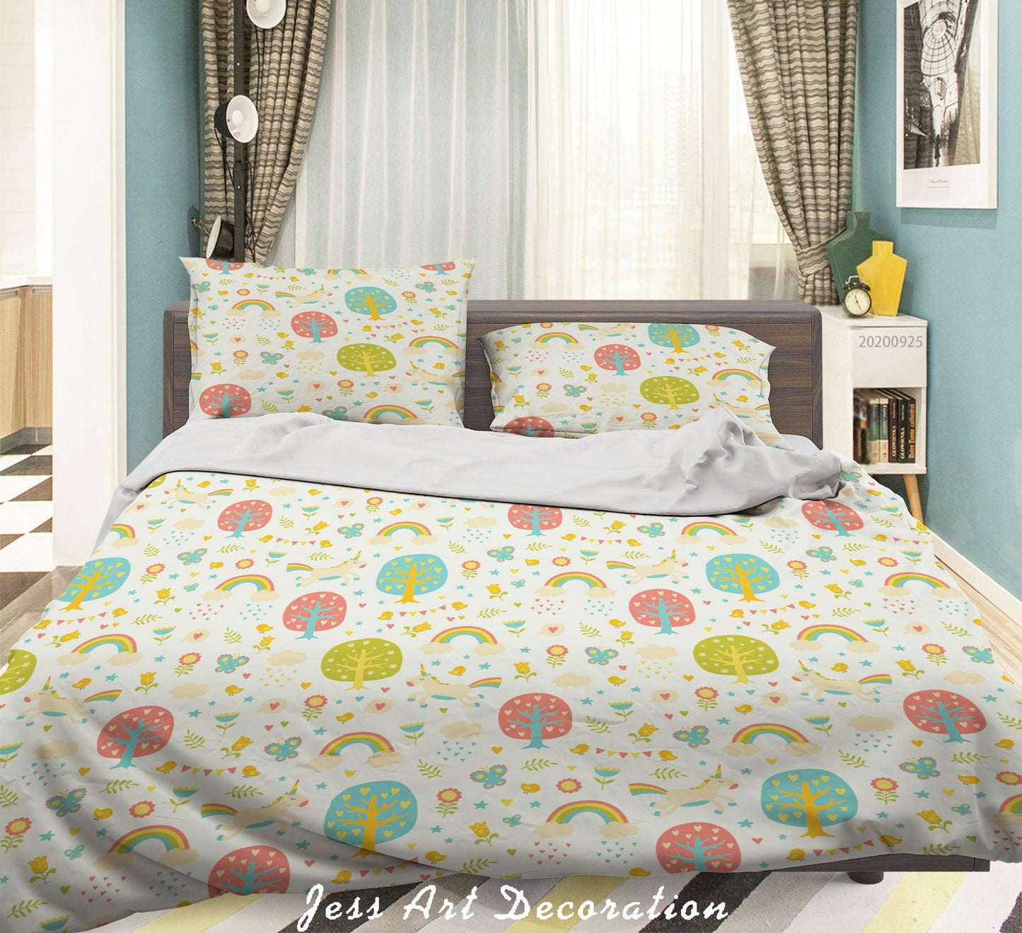 3D Cartoon Animal Tree Rainbow Pattern Quilt Cover Set Bedding Set Duvet Cover Pillowcases WJ 6462
