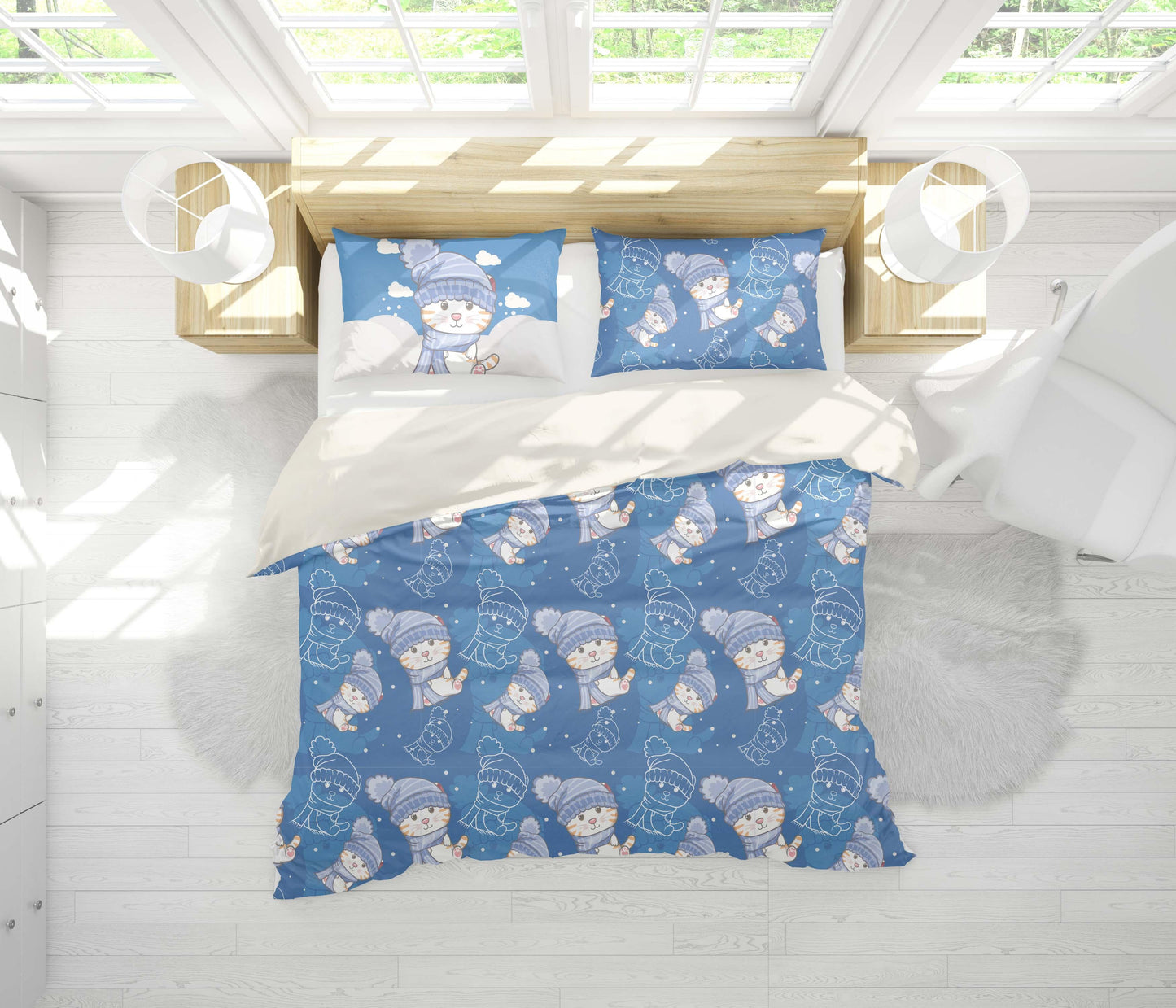 3D Blue Cat Kitty Winter Quilt Cover Set Bedding Set Pillowcases 49