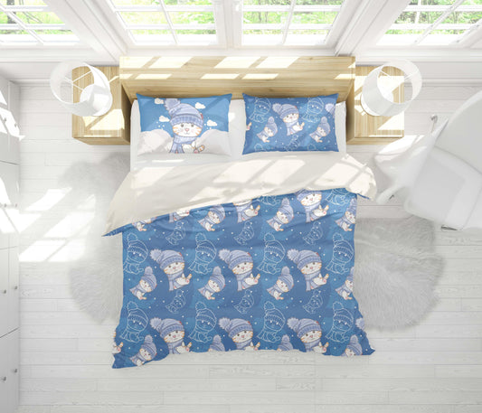 3D Blue Cat Kitty Winter Quilt Cover Set Bedding Set Pillowcases 49