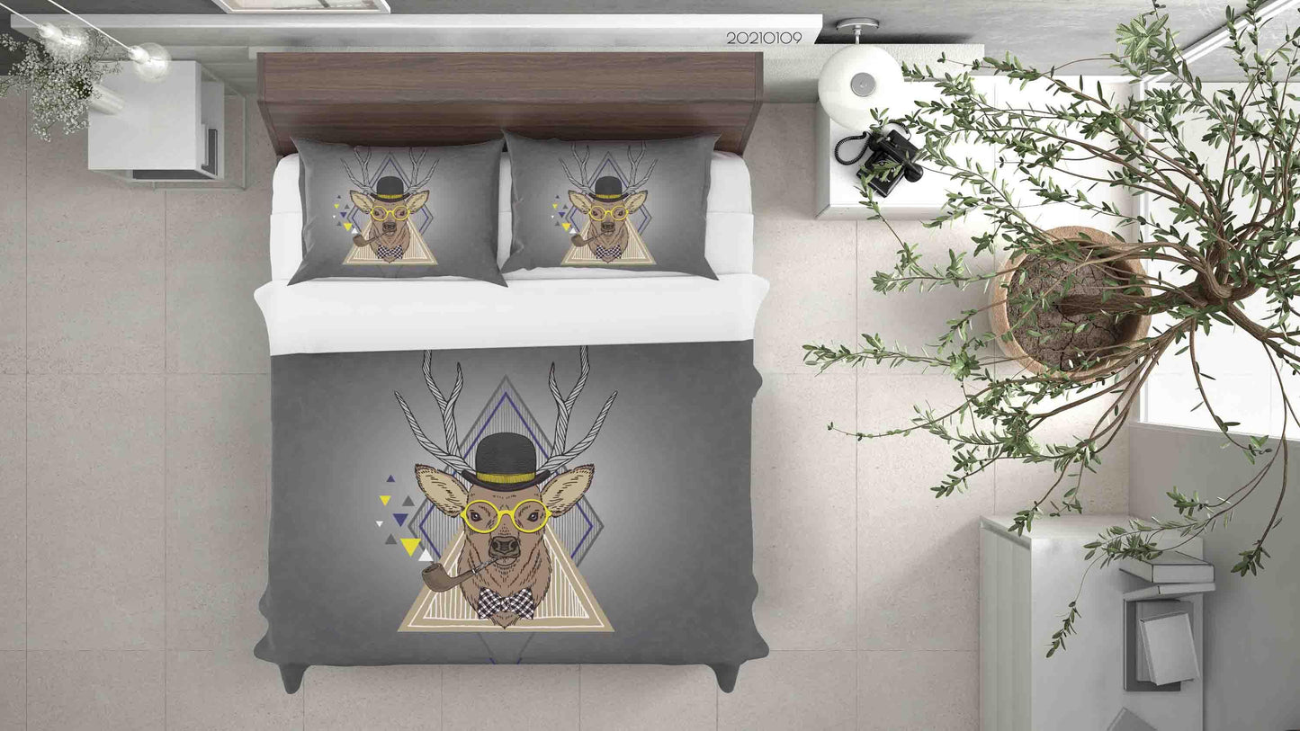 3D Cartoon Animal Elk Grey Quilt Cover Set Bedding Set Duvet Cover Pillowcases 71 LQH