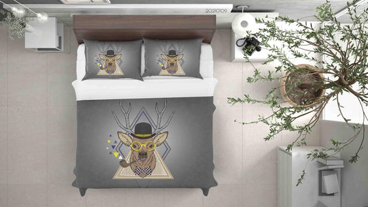 3D Cartoon Animal Elk Grey Quilt Cover Set Bedding Set Duvet Cover Pillowcases 71 LQH