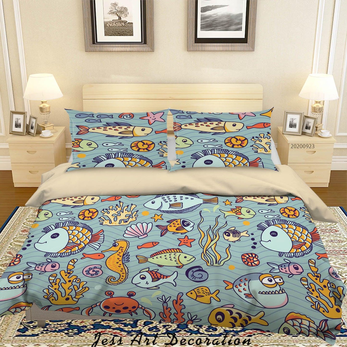 3D Cartoon Fish Sea Horse Quilt Cover Set Bedding Set Duvet Cover Pillowcases WJ 6302