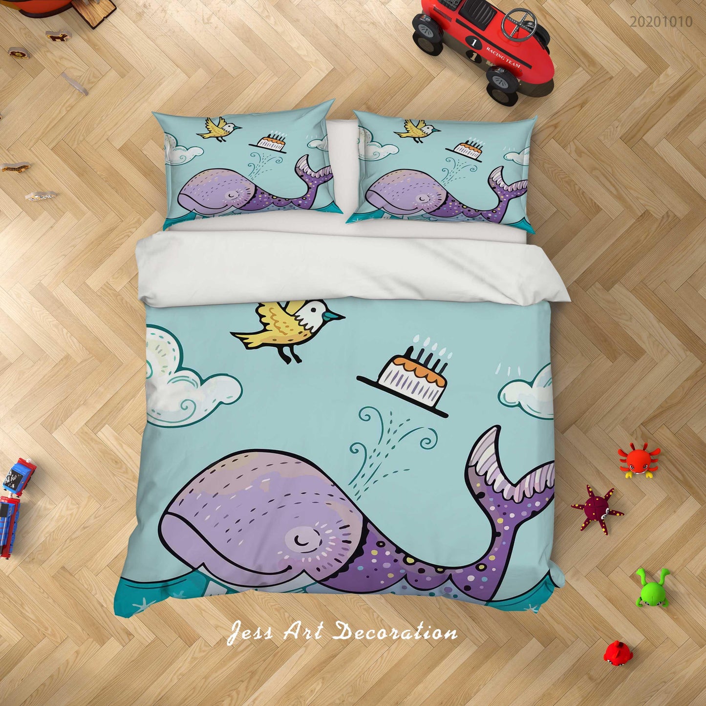3D Cartoon Cute Animal Whale Birthday Cake Quilt Cover Set Bedding Set Duvet Cover Pillowcases WJ 9565