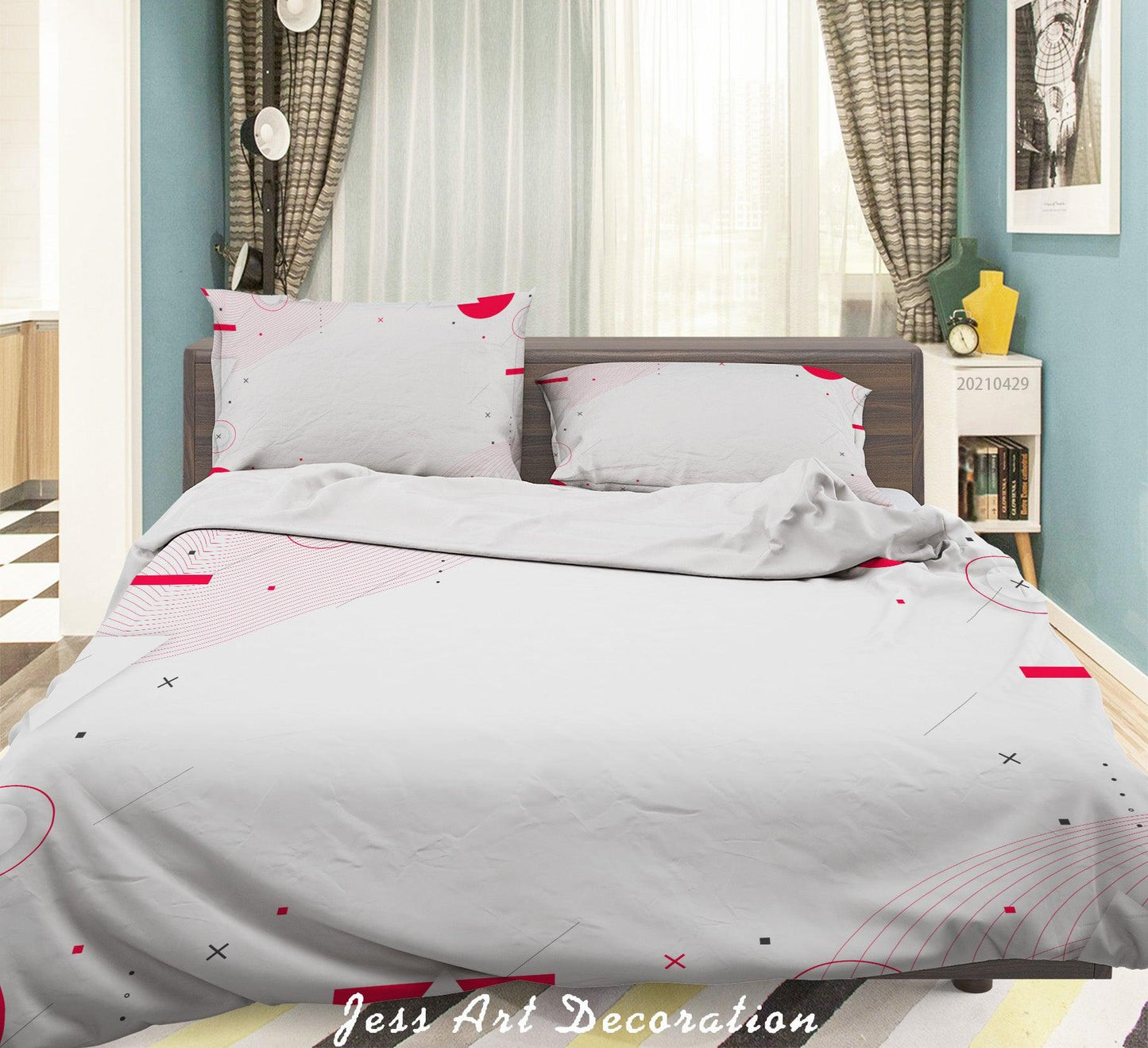 3D Abstract Red Geometry Quilt Cover Set Bedding Set Duvet Cover Pillowcases 241