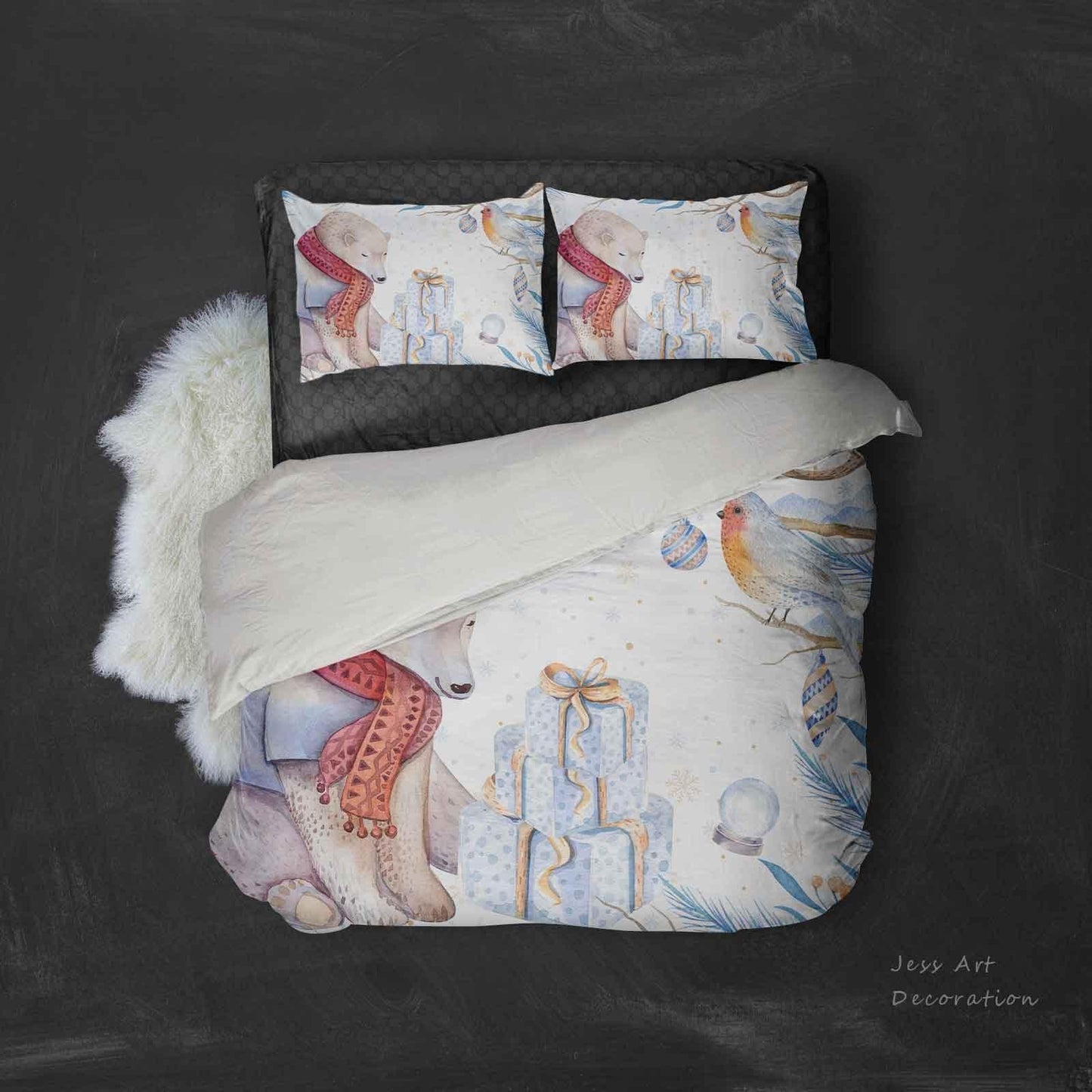 3D Blue Bear Bird Gift Snowflake Quilt Cover Set Bedding Set Pillowcases 43