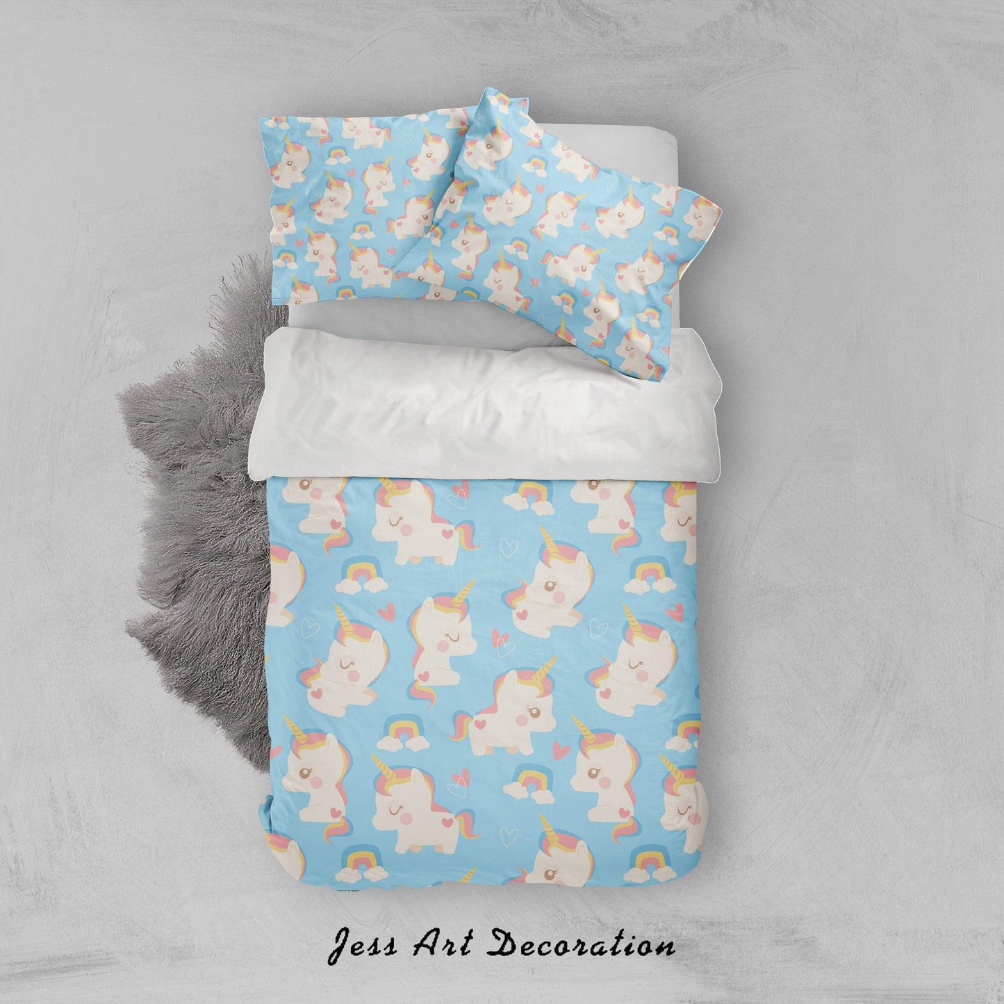 3D Blue Unicorn Quilt Cover Set Bedding Set Pillowcases 26