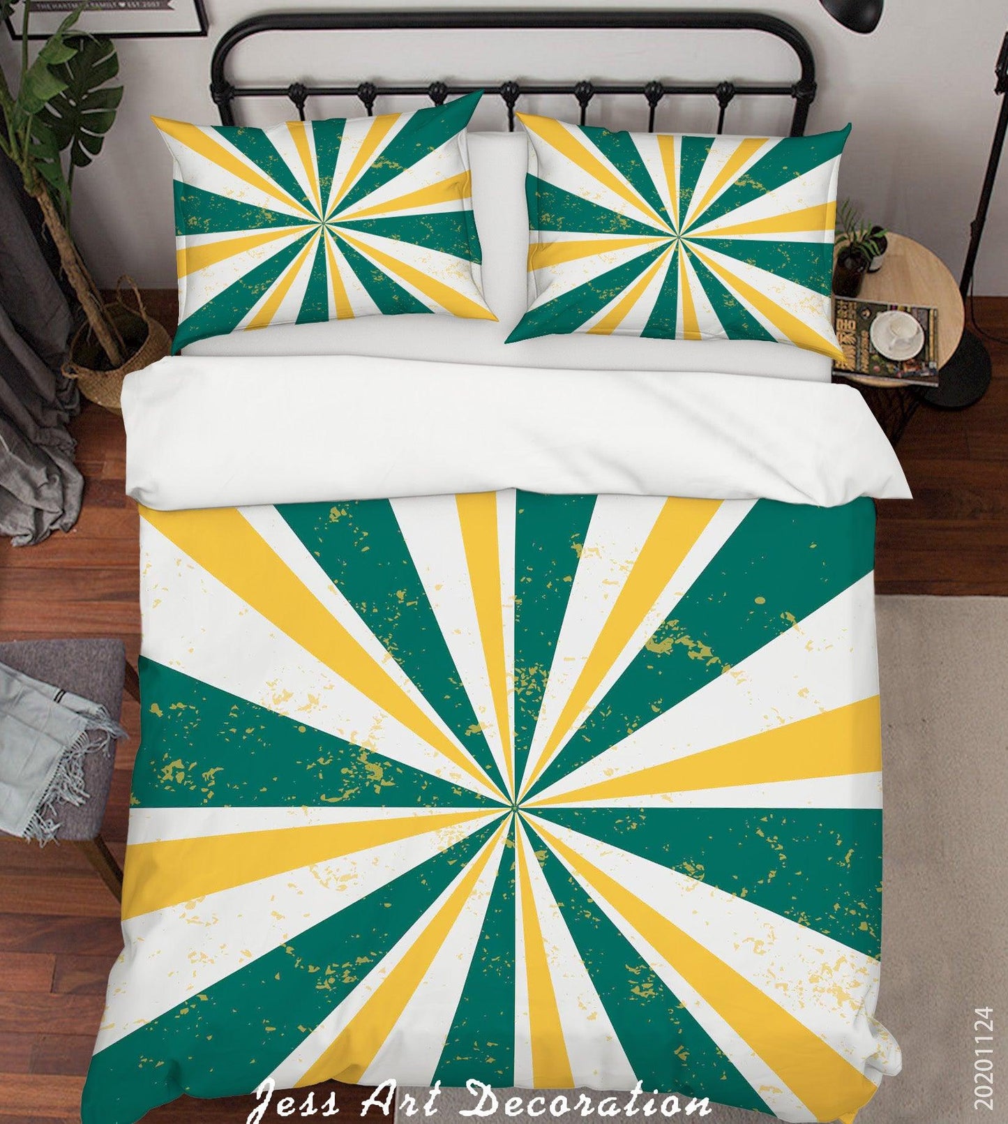 3D Abstract Radial Green Yellow Quilt Cover Set Bedding Set Duvet Cover Pillowcases LXL