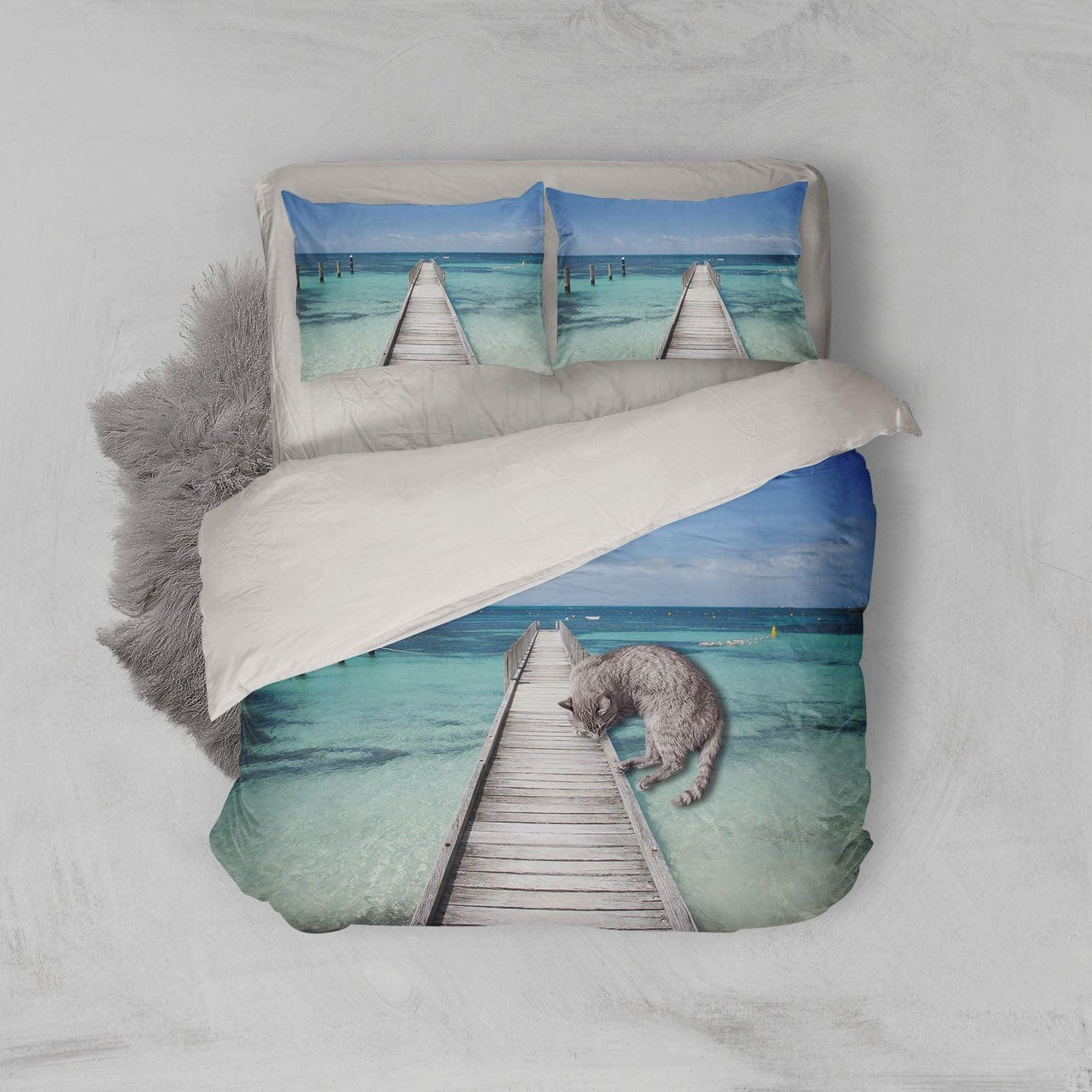 3D Blue Sea Seaside Wooden Trestle  Quilt Cover Set Bedding Set Pillowcases 71