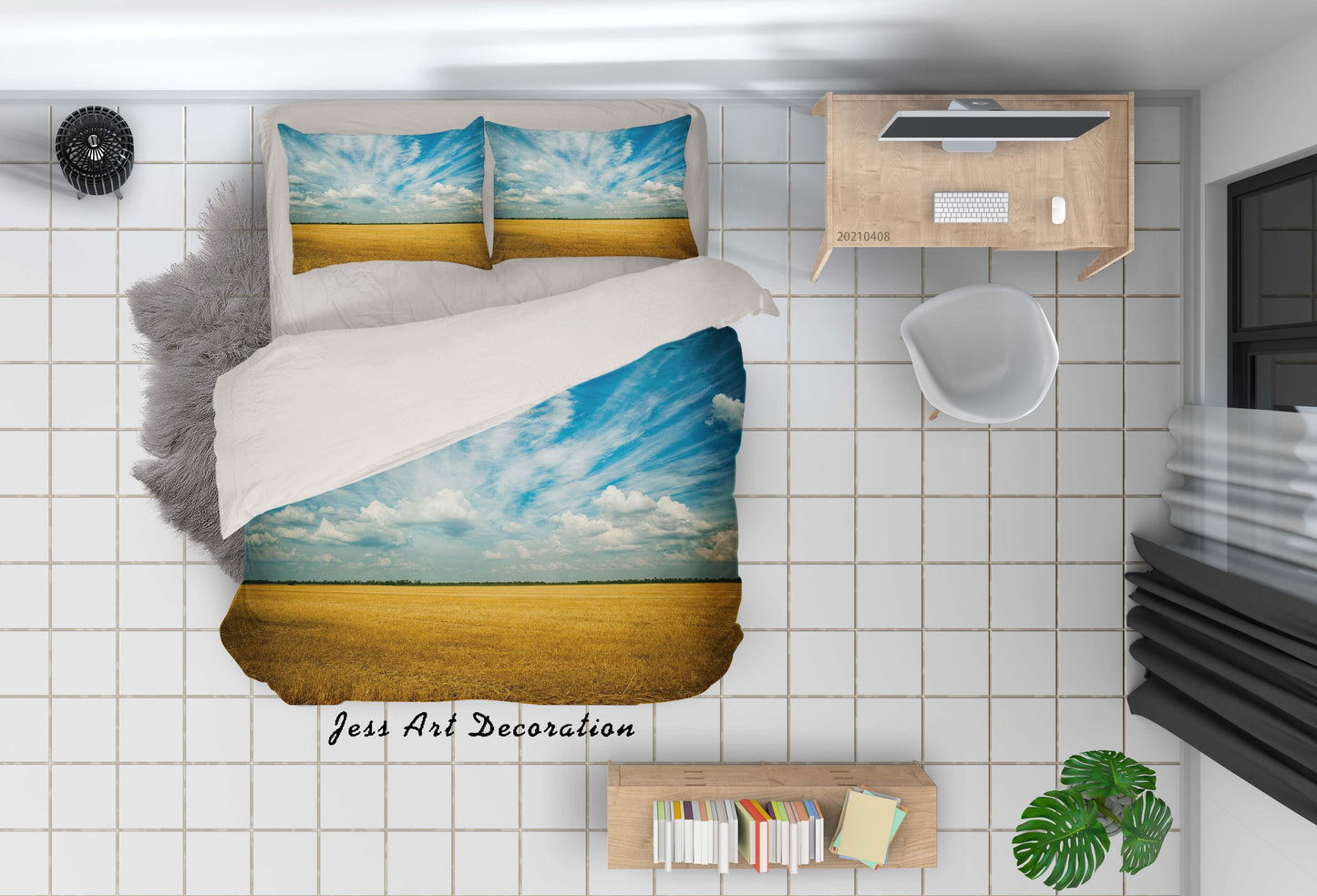 3D Blue Sky Cloud Wheat Field Quilt Cover Set Bedding Set Duvet Cover Pillowcases 143