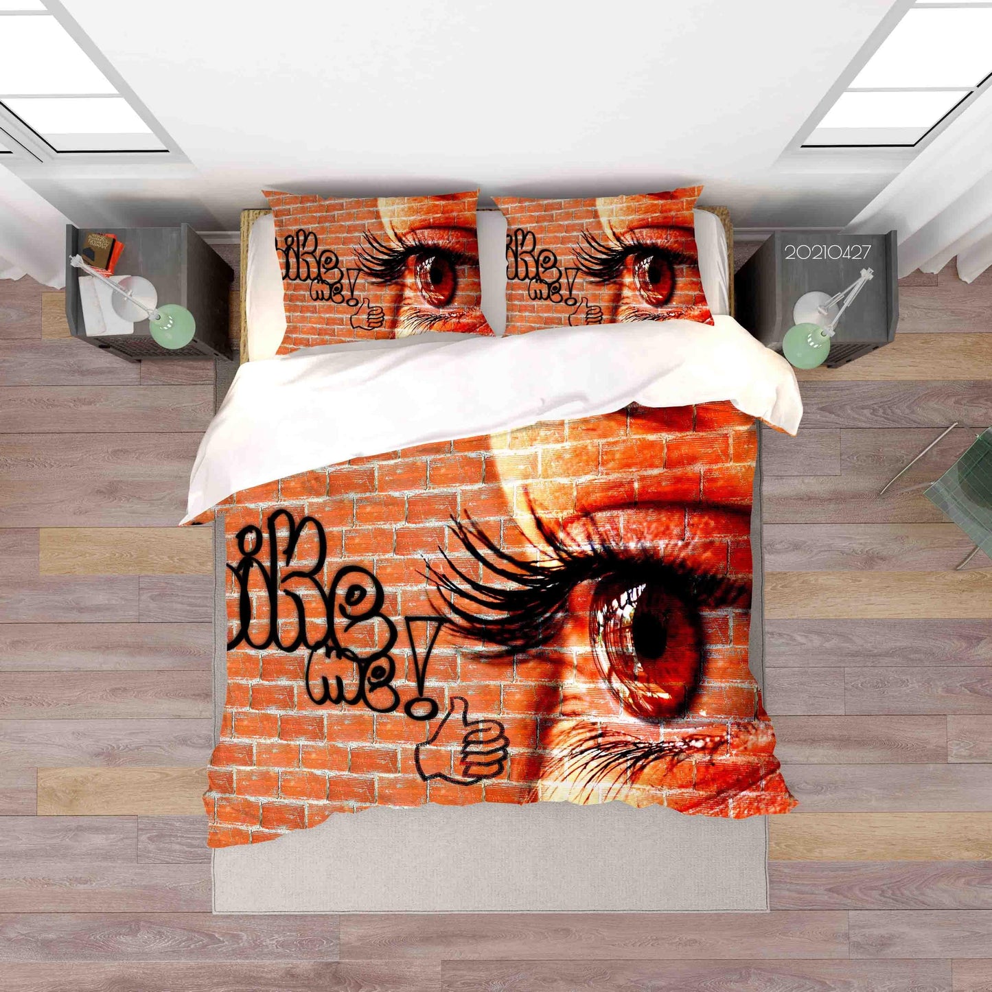 3D Abstract Eye Brick Wall Graffiti Quilt Cover Set Bedding Set Duvet Cover Pillowcases 153