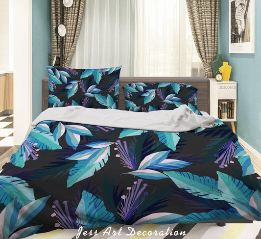 3D Blue Plant Leaves Quilt Cover Set Bedding Set Duvet Cover Pillowcases LXL