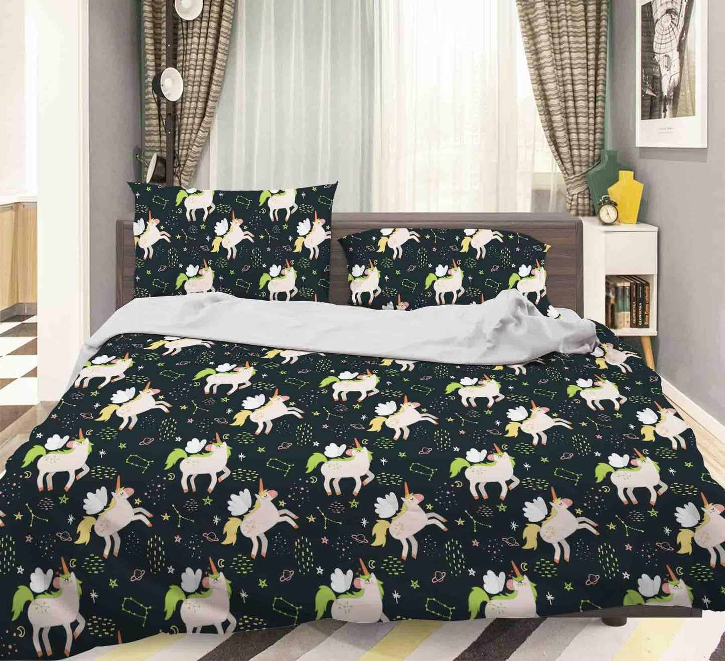 3D Black Unicorn Quilt Cover Set Bedding Set Pillowcases 93