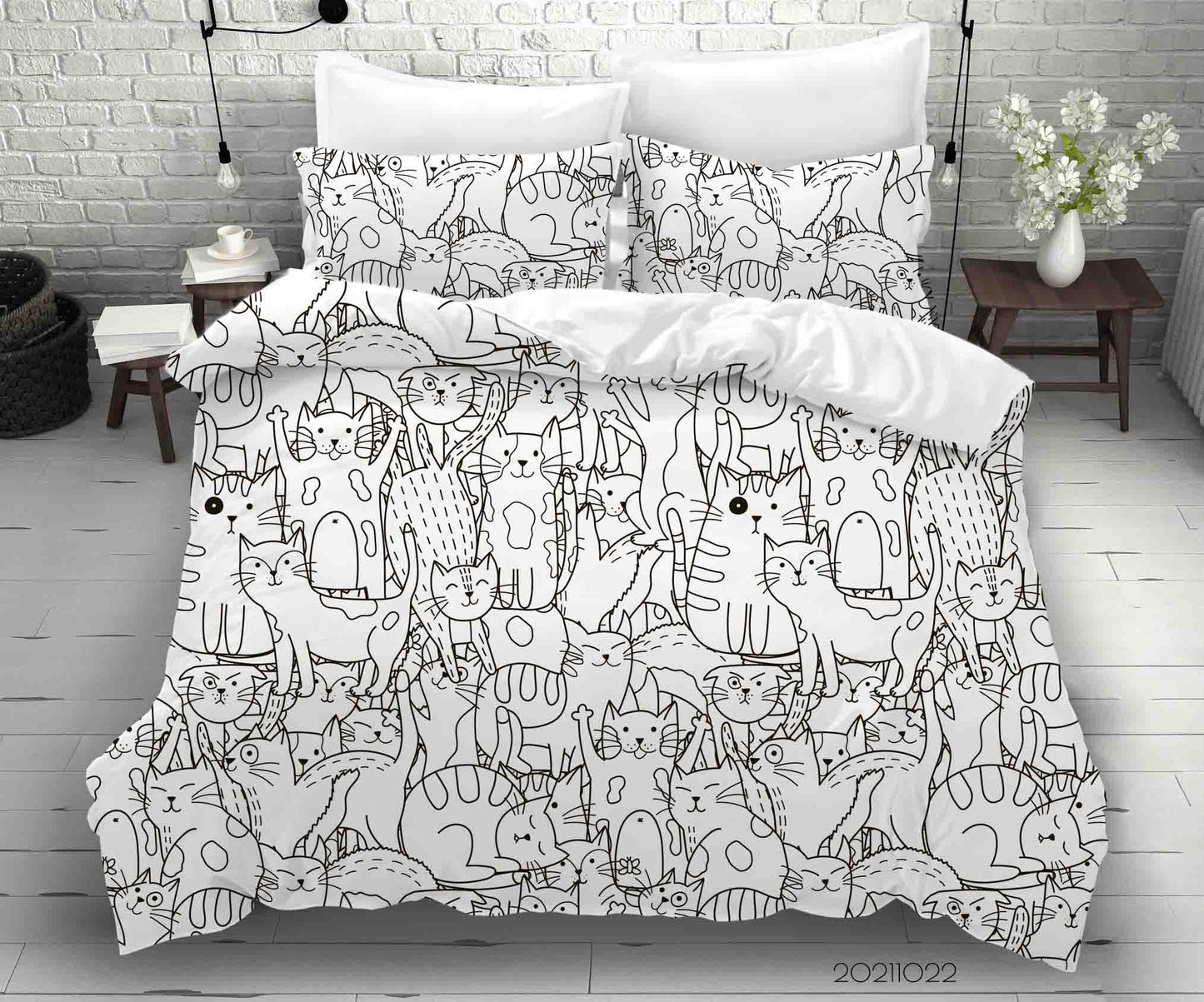 3D Cartoon Cats Animals Graffiti Quilt Cover Set Bedding Set Duvet Cover Pillowcases 7