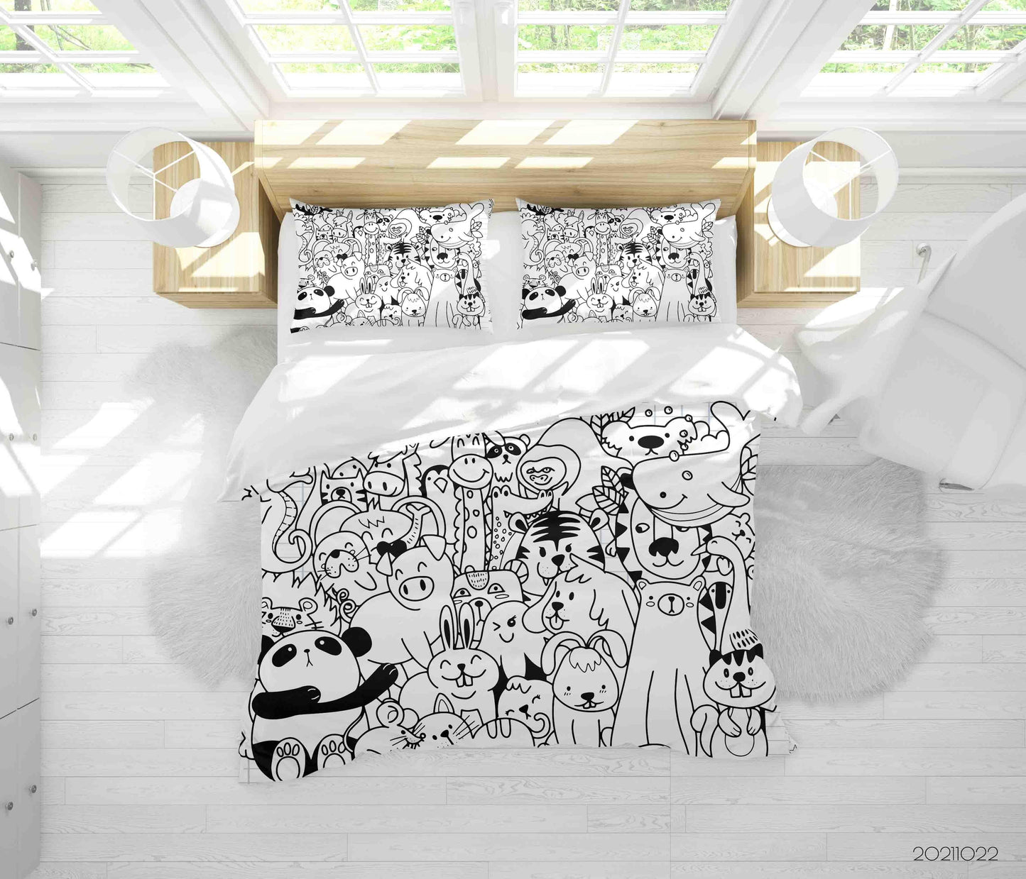 3D Cartoon Animal Pattern Doodle Quilt Cover Set Bedding Set Duvet Cover Pillowcases 7