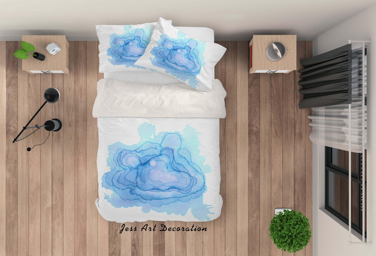 3D Blue Watercolor Quilt Cover Set Bedding Set Pillowcases 58