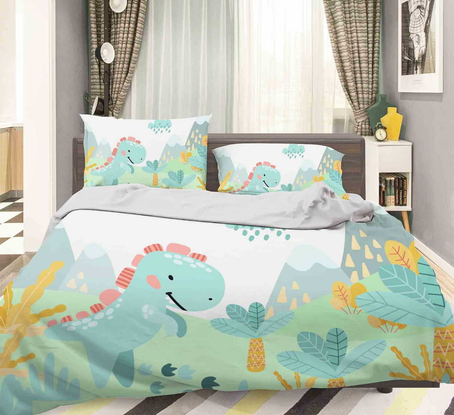 3D Cartoon Green Dinosaurs Quilt Cover Set Bedding Set Pillowcases  69