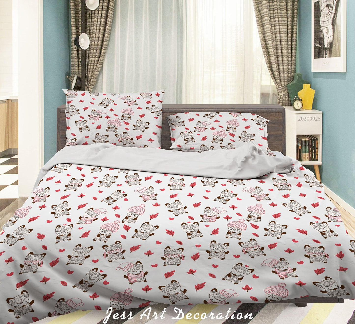 3D Cartoon Animal Fox Pattern Quilt Cover Set Bedding Set Duvet Cover Pillowcases WJ 6512