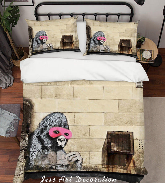 3D Banksy Gorilla Pink Mask Quilt Cover Set Bedding Set Duvet Cover Pillowcases  ZY D28
