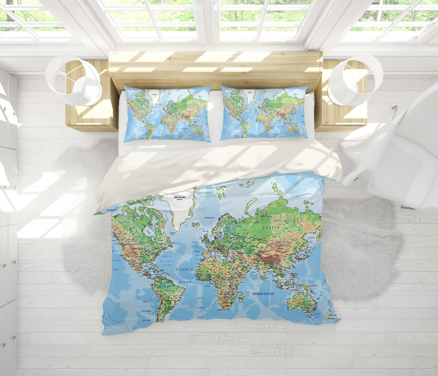 3D Blue World Map Quilt Cover Set Bedding Set Pillowcases 37