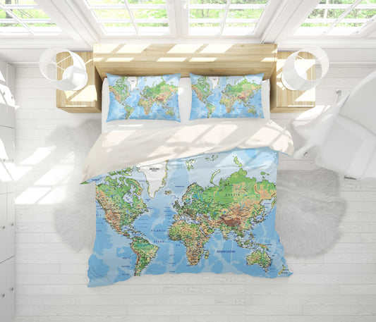 3D Blue World Map Quilt Cover Set Bedding Set Pillowcases 37