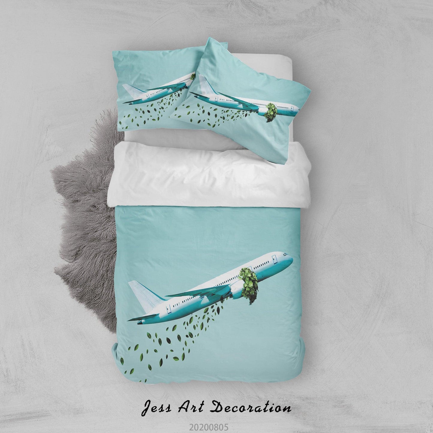 3D Blue Sky Airplane Leaves Quilt Cover Set Bedding Set Duvet Cover Pillowcases LXL 35