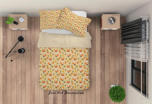 3D Cartoon Orange Fox Quilt Cover Set Bedding Set Duvet Cover Pillowcases LXL 60