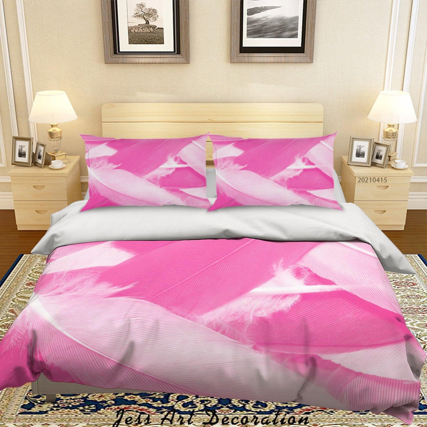 3D Abstract Pink Feather Quilt Cover Set Bedding Set Duvet Cover Pillowcases 80