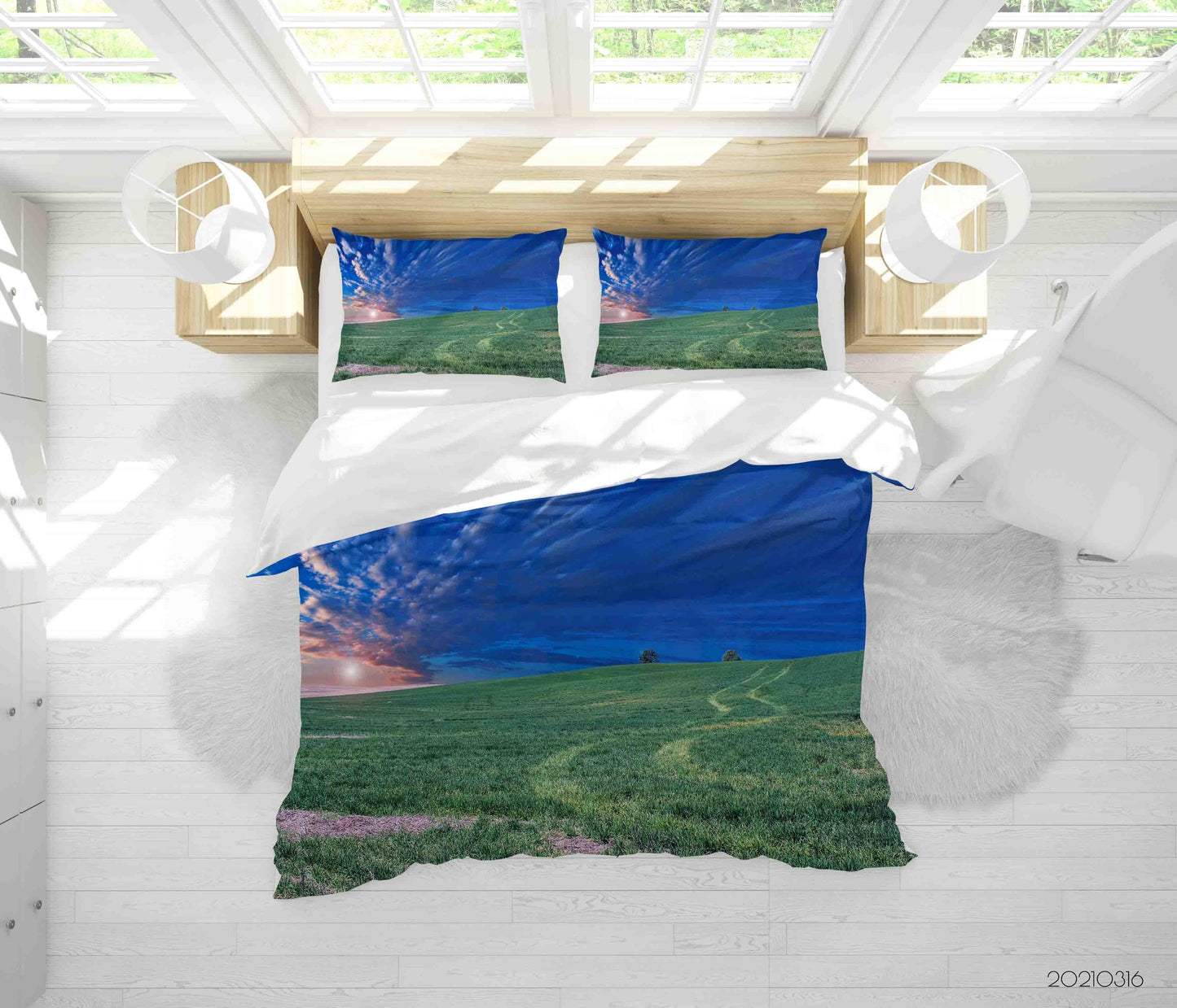 3D Blue Sky Grassland Landscape Quilt Cover Set Bedding Set Duvet Cover Pillowcases 154