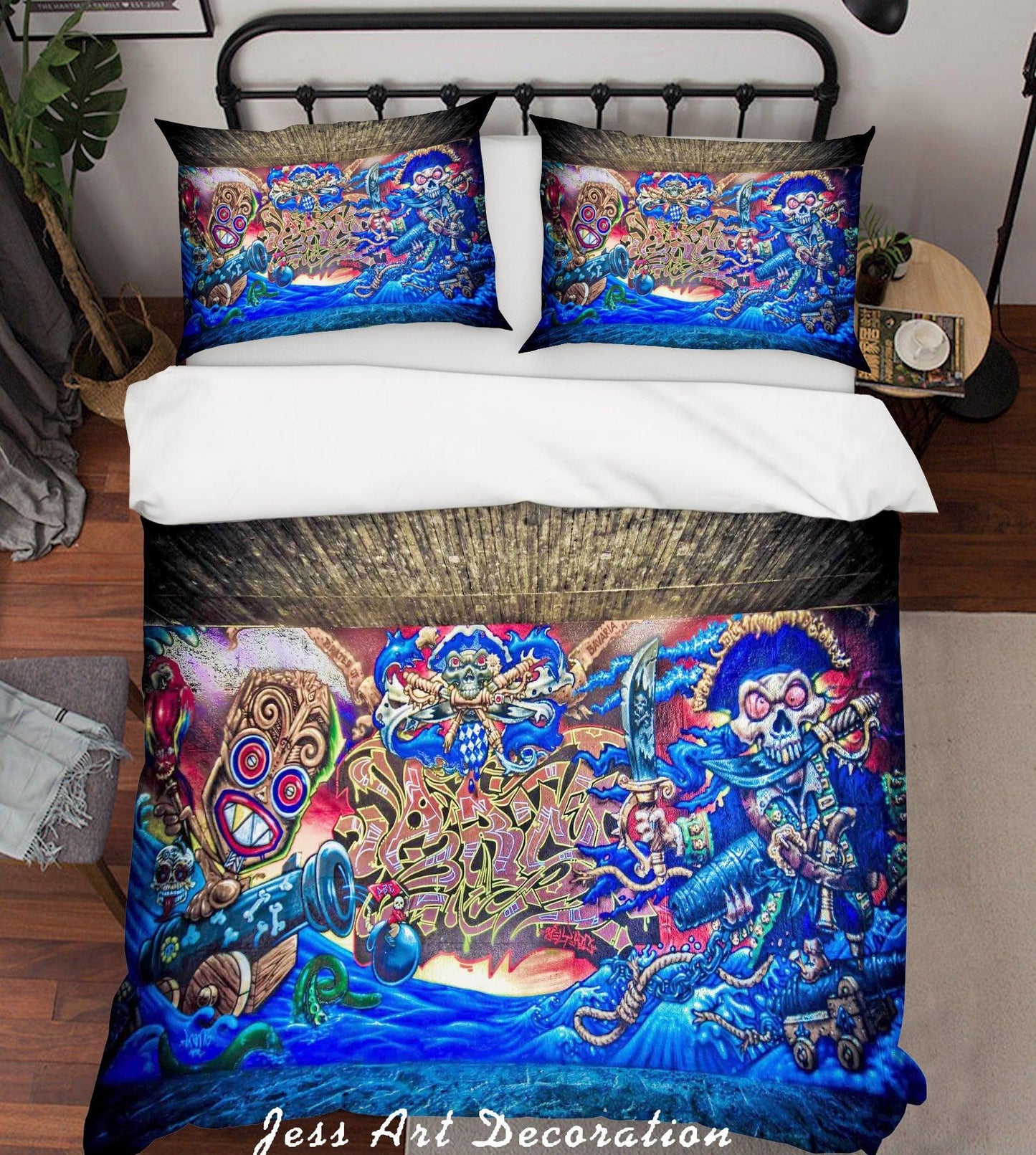 3D Blue Pirate Graffiti Quilt Cover Set Bedding Set Pillowcases 28