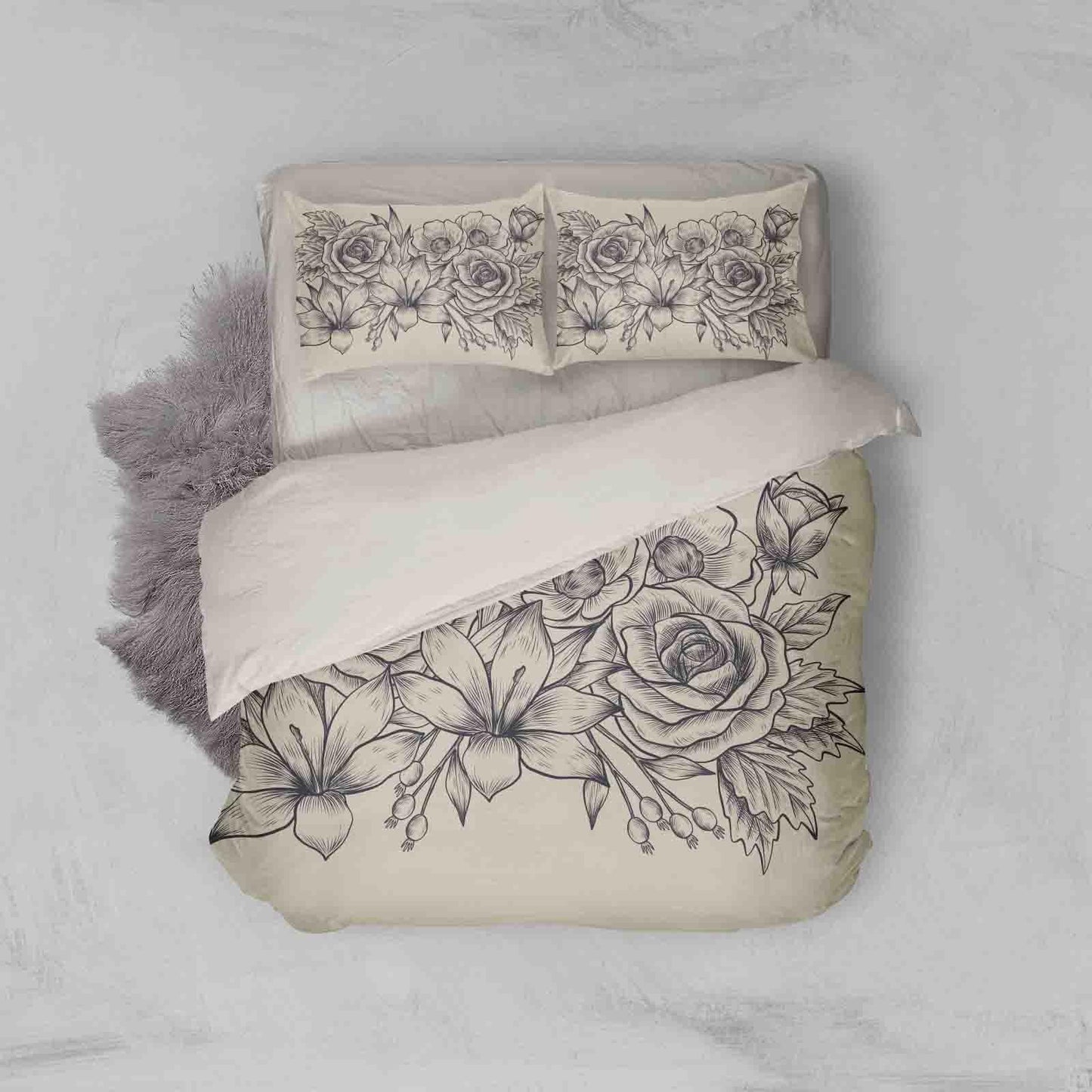 3D Beige Floral Quilt Cover Set Bedding Set Pillowcases 99