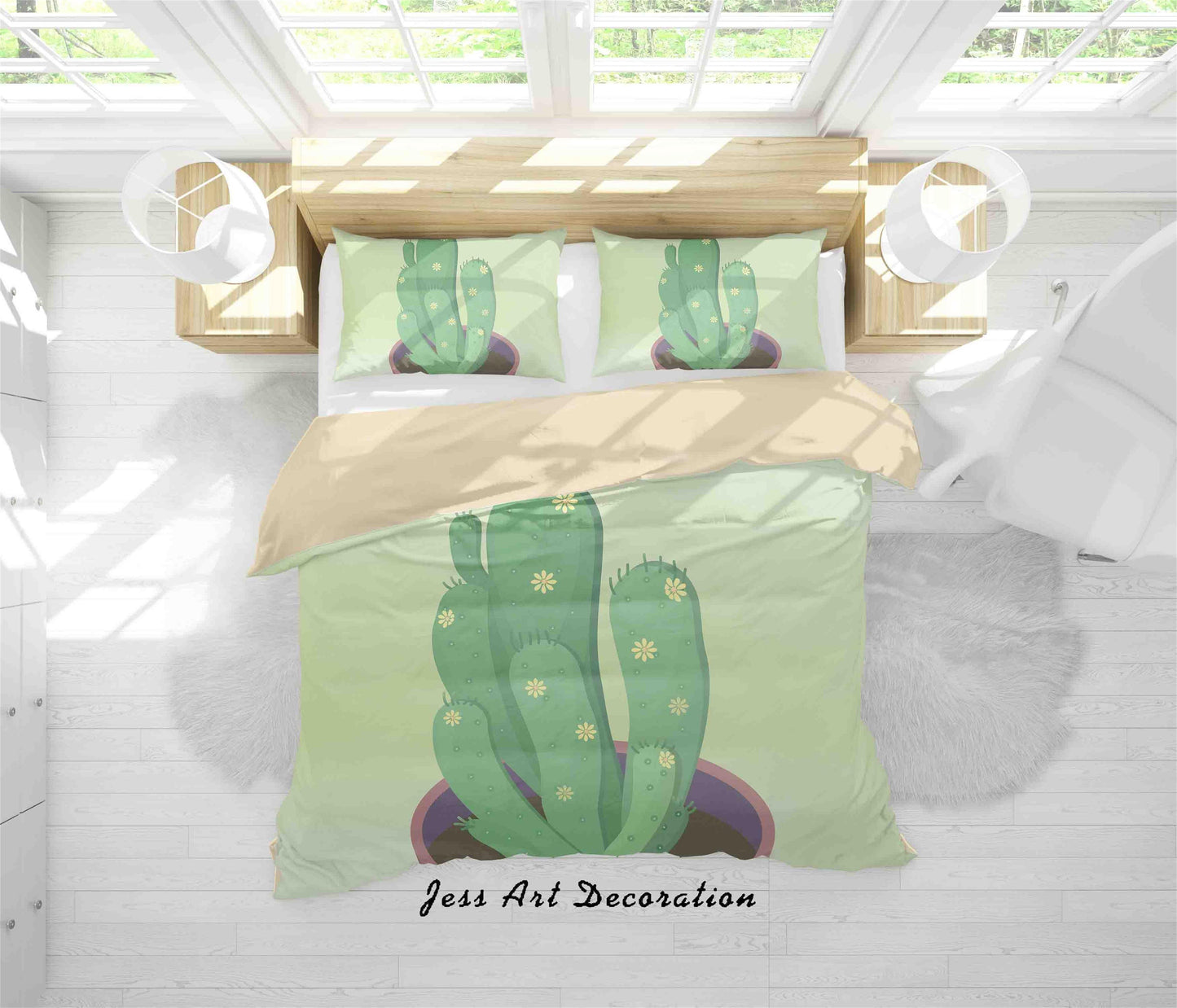 3D Cartoon Cactus Green Quilt Cover Set Bedding Set Duvet Cover Pillowcases A004 LQH