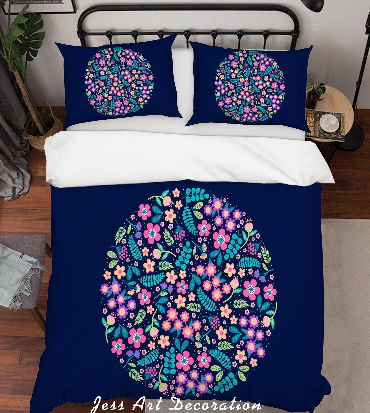 3D Blue Floral Quilt Cover Set Bedding Set Pillowcases 85