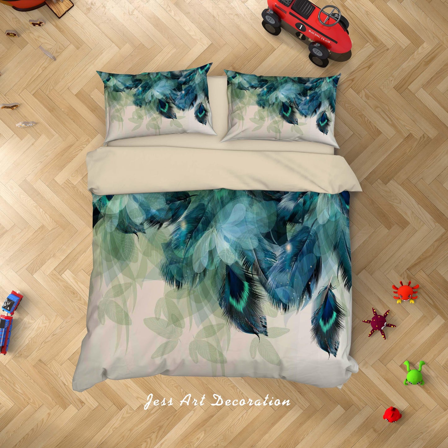 3D Blue Feather Quilt Cover Set Bedding Set Duvet Cover Pillowcases SF87