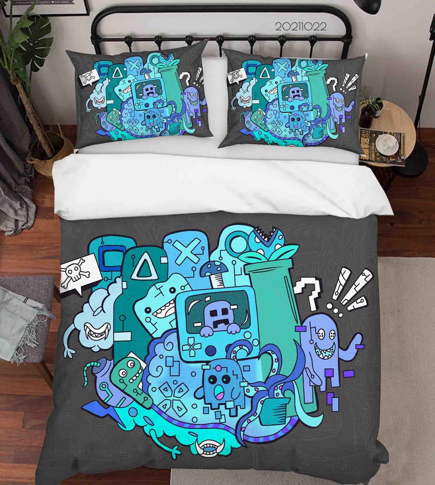 3D Abstract Blue Artistic Monster Graffiti Quilt Cover Set Bedding Set Duvet Cover Pillowcases 85