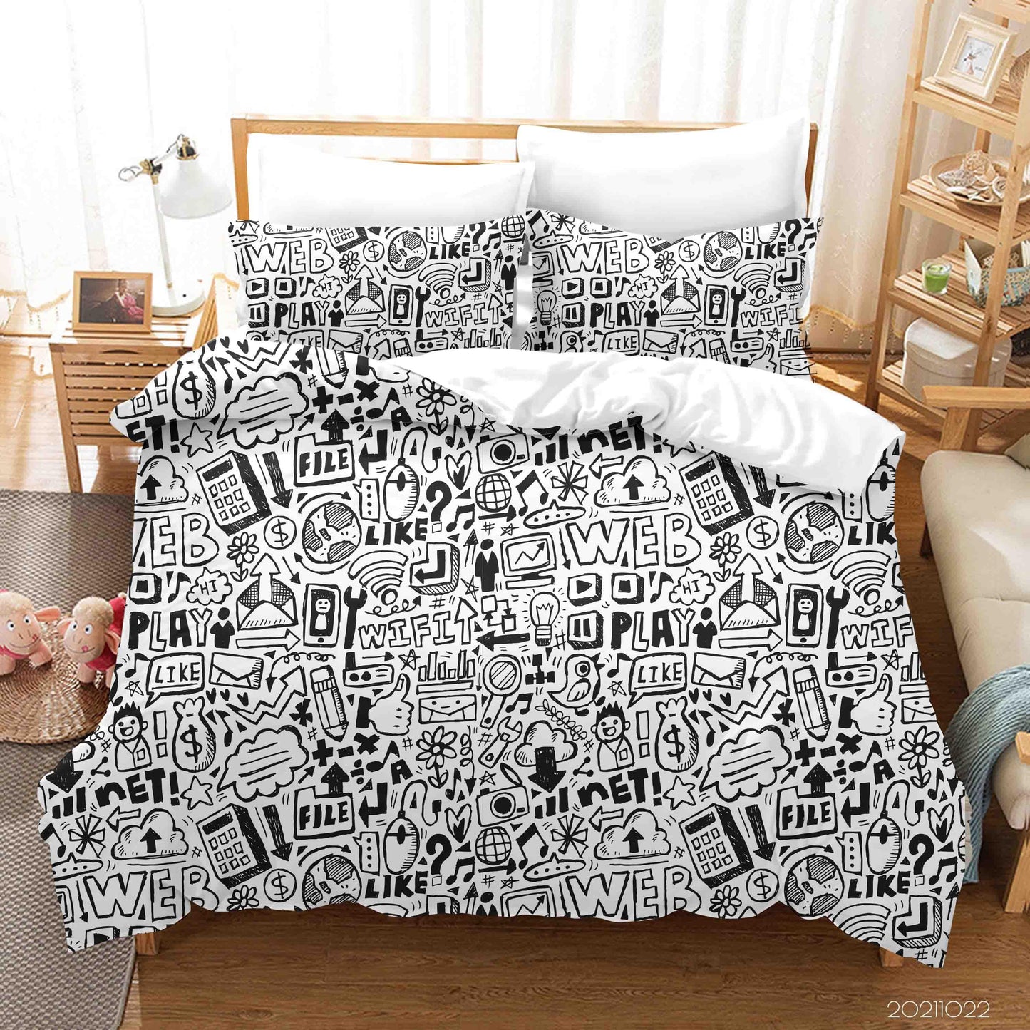 3D Cartoon Illustration Doodle Quilt Cover Set Bedding Set Duvet Cover Pillowcases 75