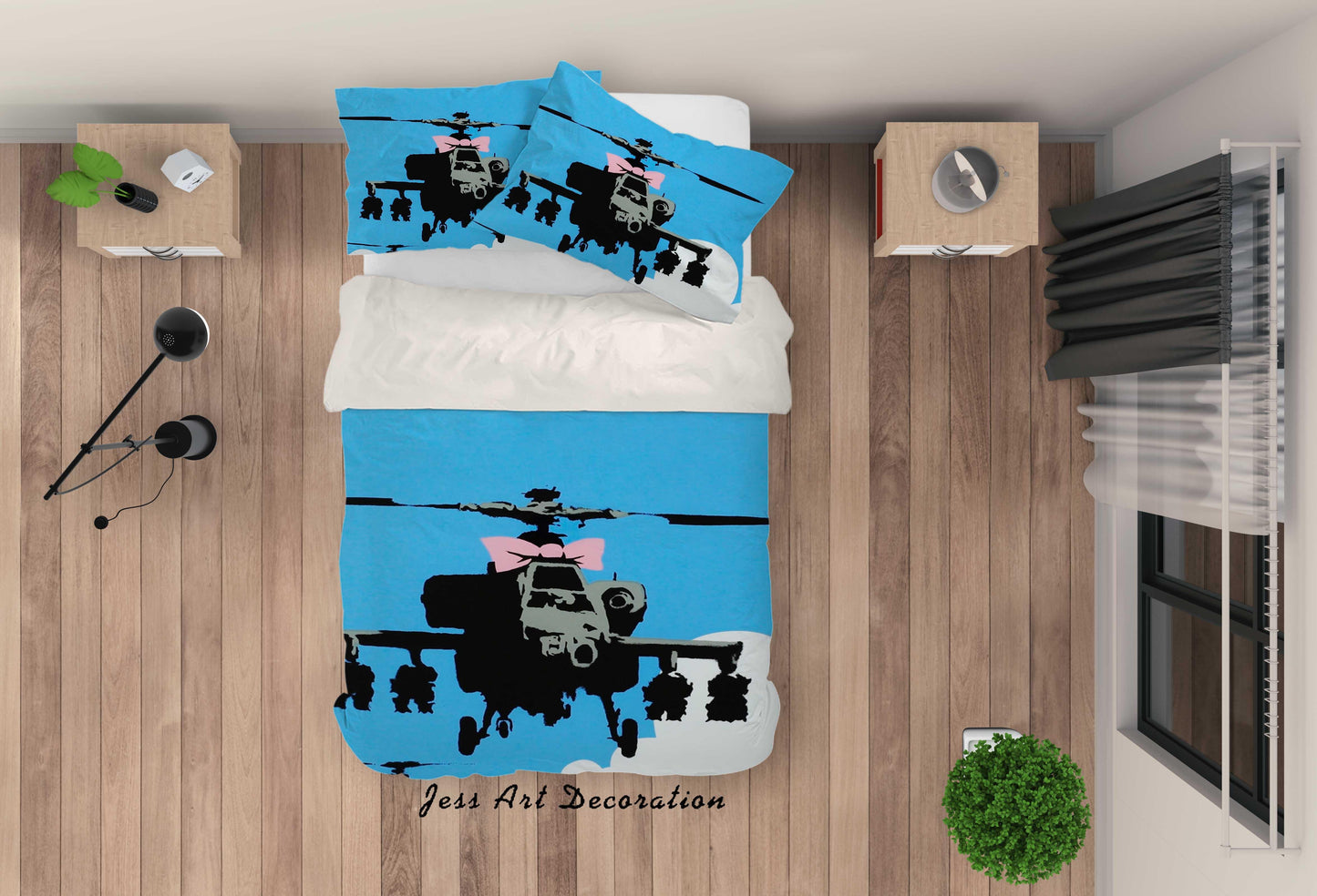 3D Blue Background Banksy Happy Chopper Quilt Cover Set Bedding Set Duvet Cover Pillowcases  ZY D30