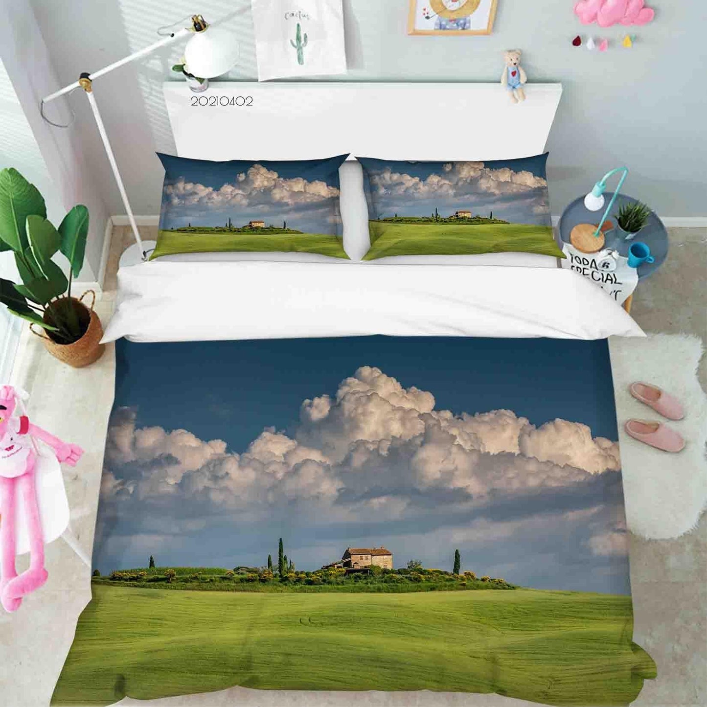 3D Blue Sky Cloud Meadow Landscape Quilt Cover Set Bedding Set Duvet Cover Pillowcases 77 LQH