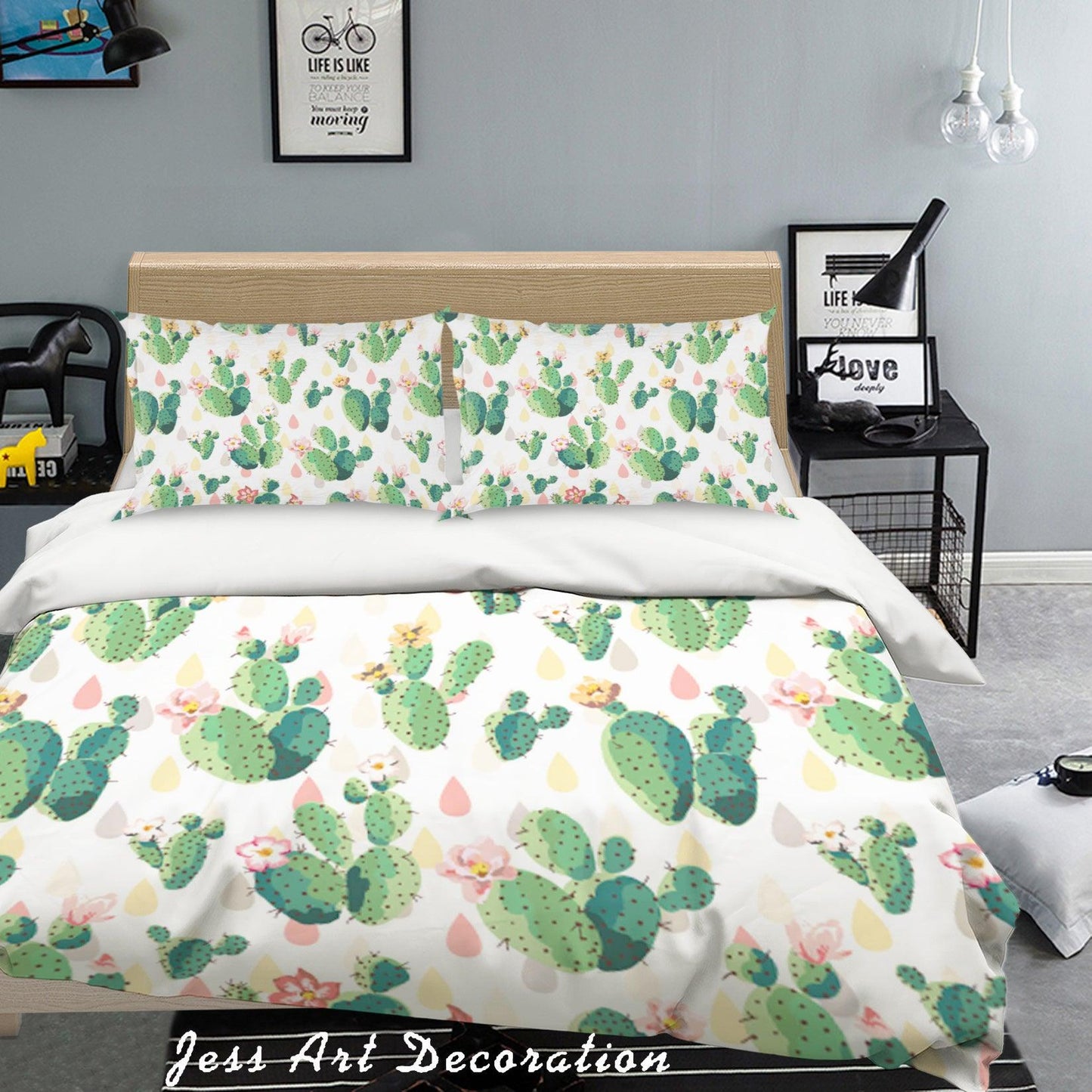 3D Cactus Flower Raindrop Quilt Cover Set Bedding Set Pillowcases 74