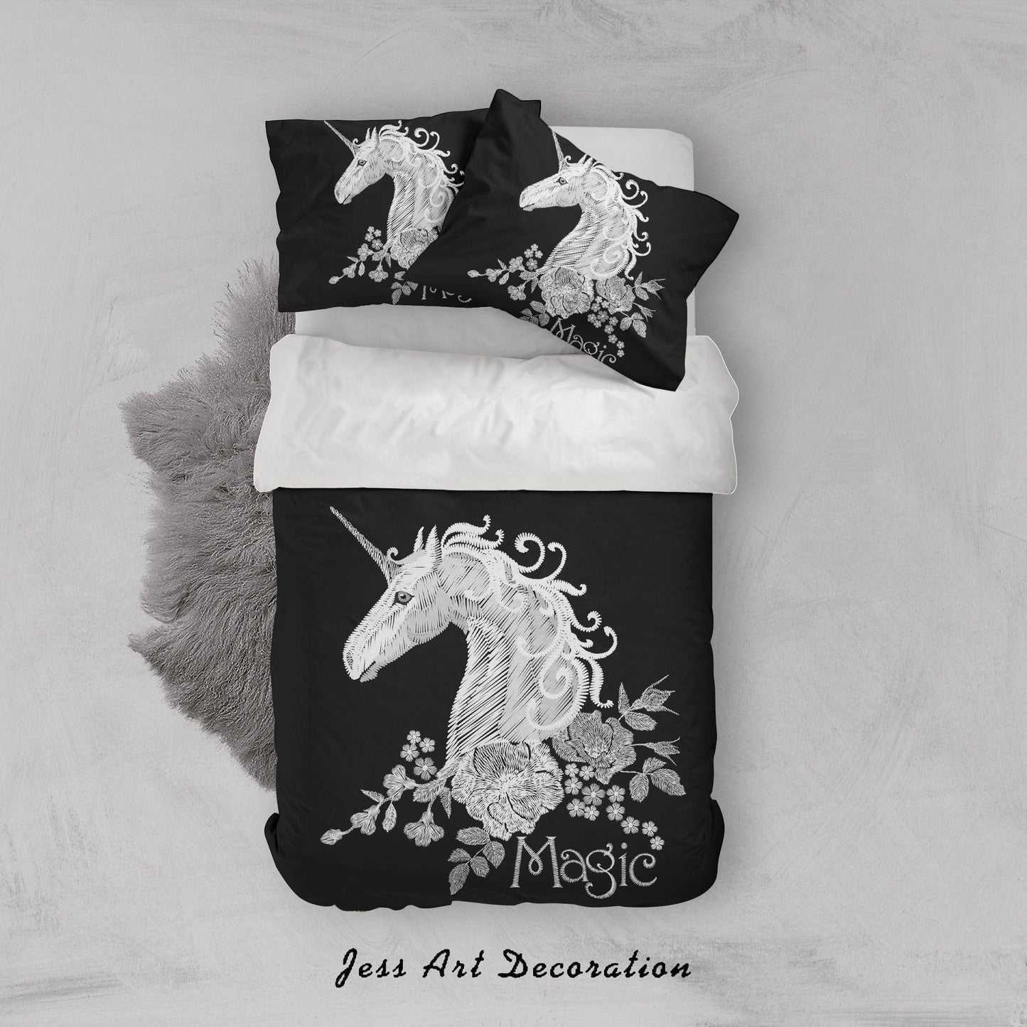 3D Black Unicorn Quilt Cover Set Bedding Set Pillowcases 13