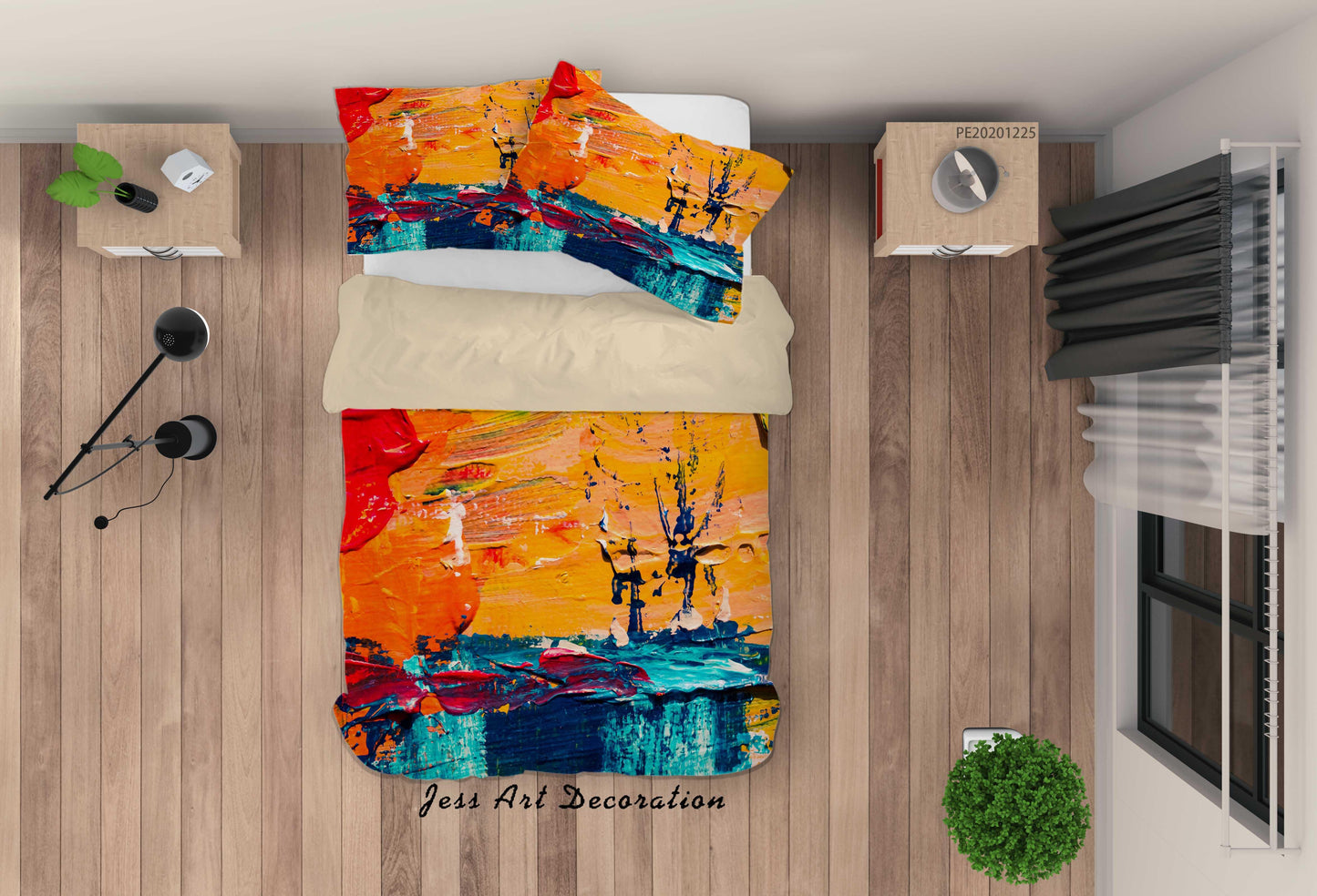 3D Abstract Orange Graffiti Quilt Cover Set Bedding Set Duvet Cover Pillowcases 46