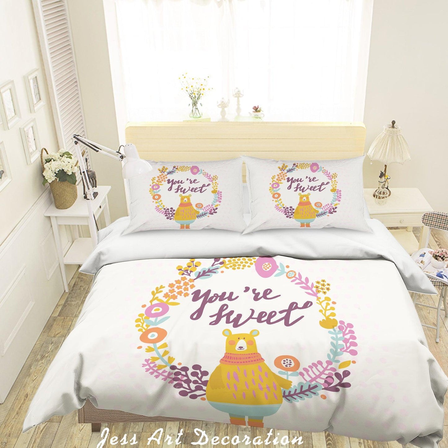 3D Cartoon Garland Bear Quilt Cover Set Bedding Set Pillowcases 46
