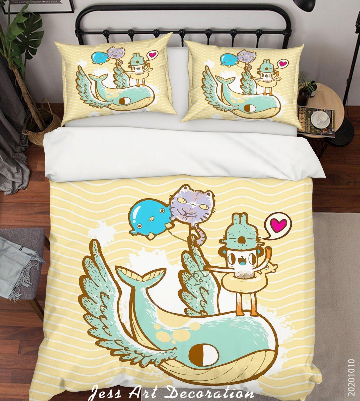 3D Cartoon Cute Animal Flying Whale Quilt Cover Set Bedding Set Duvet Cover Pillowcases WJ 9577