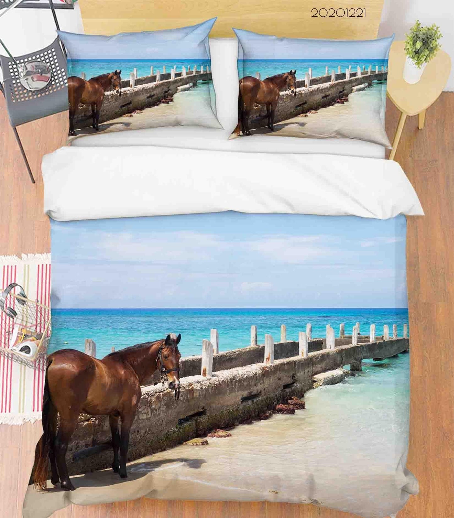 3D Beach Landscape Horse Quilt Cover Set Bedding Set Duvet Cover Pillowcases 180 LQH
