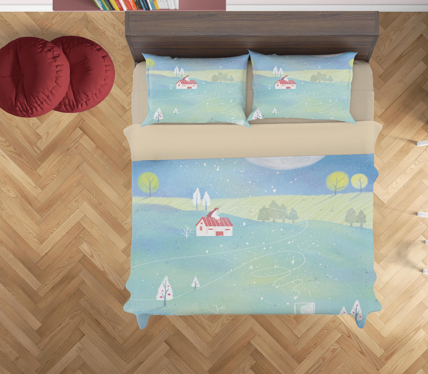 3D Cartoon House Tree Painting Quilt Cover Set Bedding Set Duvet Cover Pillowcases A569 LQH