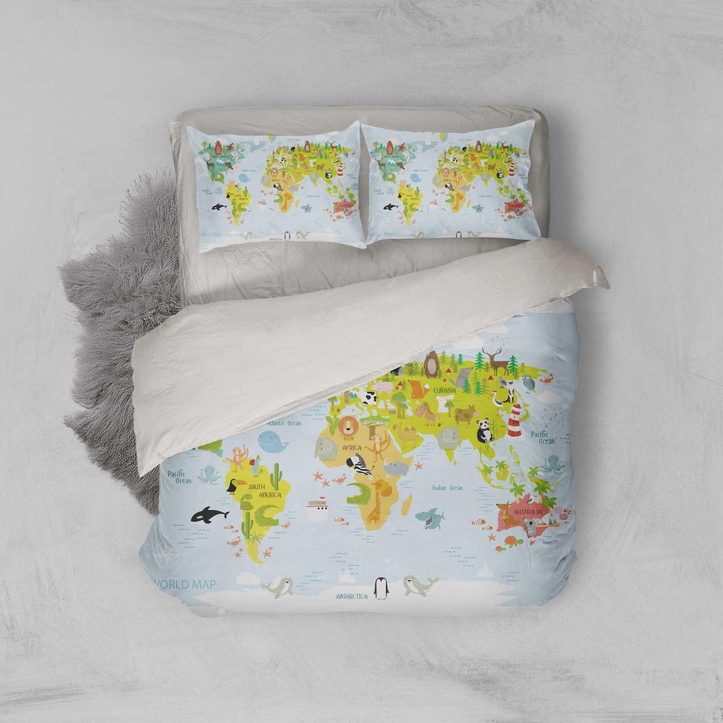 3D Blue World Map Quilt Cover Set Bedding Set Pillowcases 4